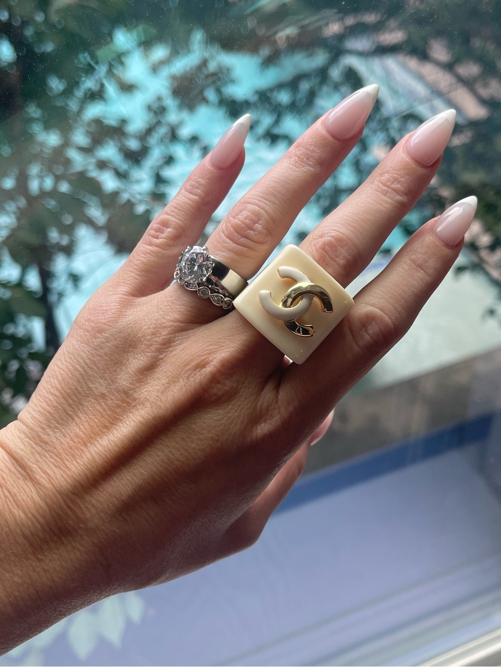 Beautiful cream and gold Chanel Cocktail Ring Sz 7 ✨Read Description ..